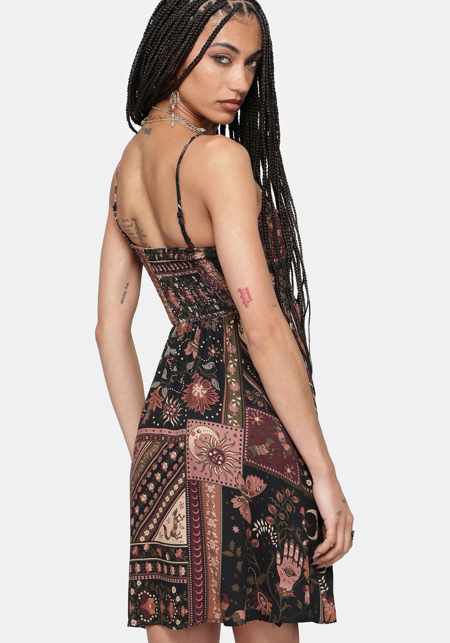 Nola Folk Patchwork Print Mini Dress