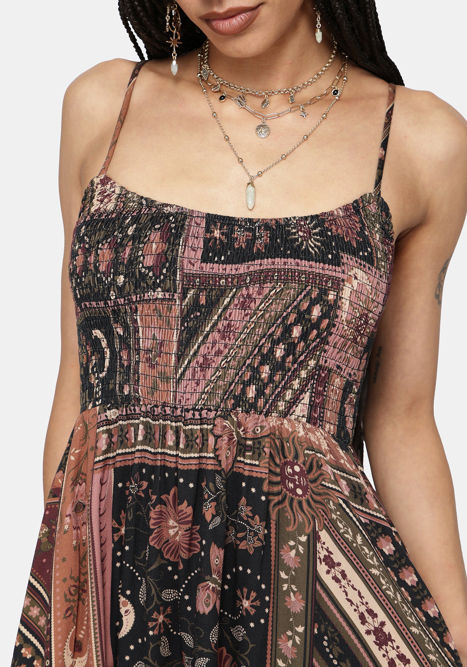 Nola Folk Patchwork Print Mini Dress