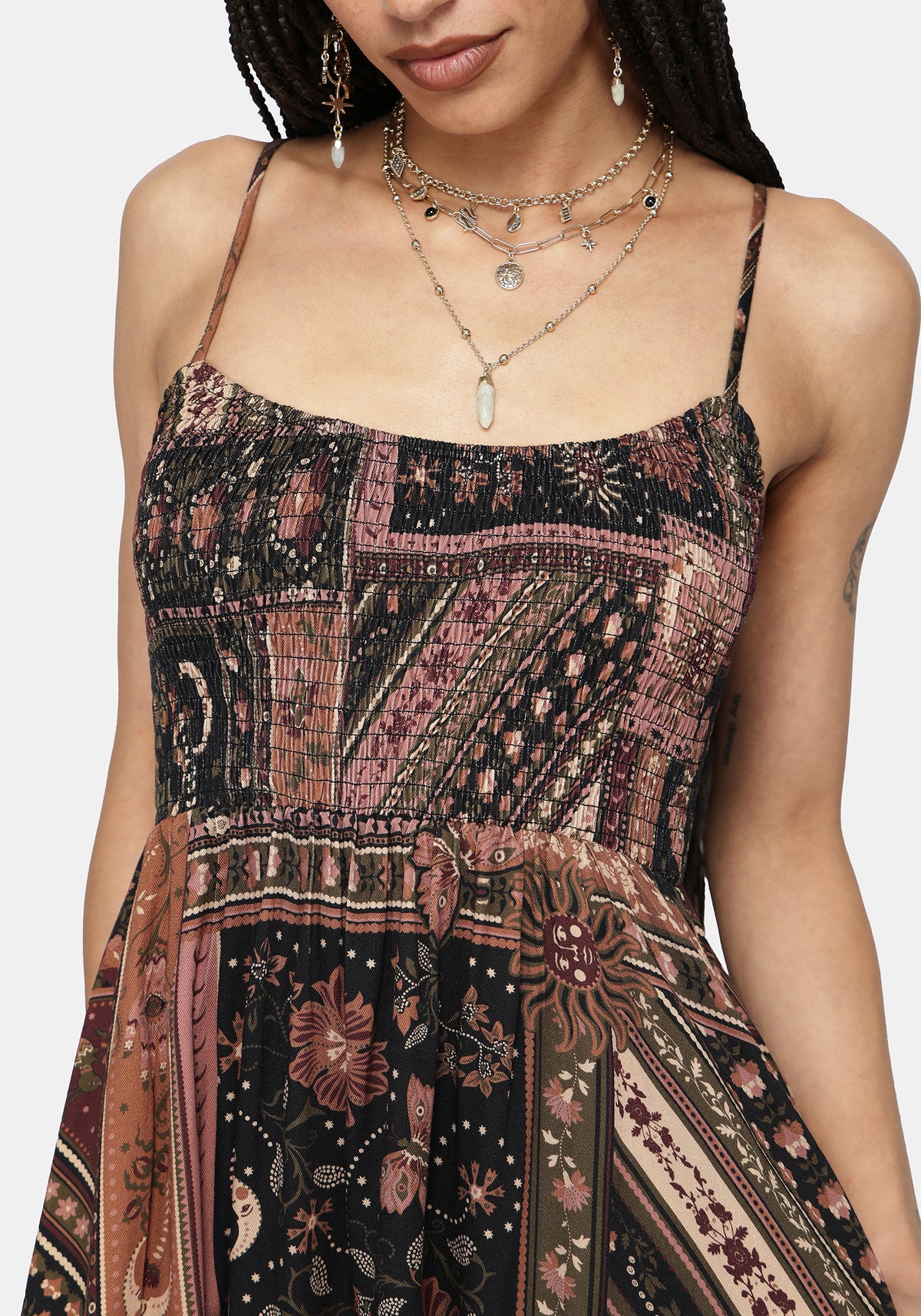 Nola Folk Patchwork Print Mini Dress