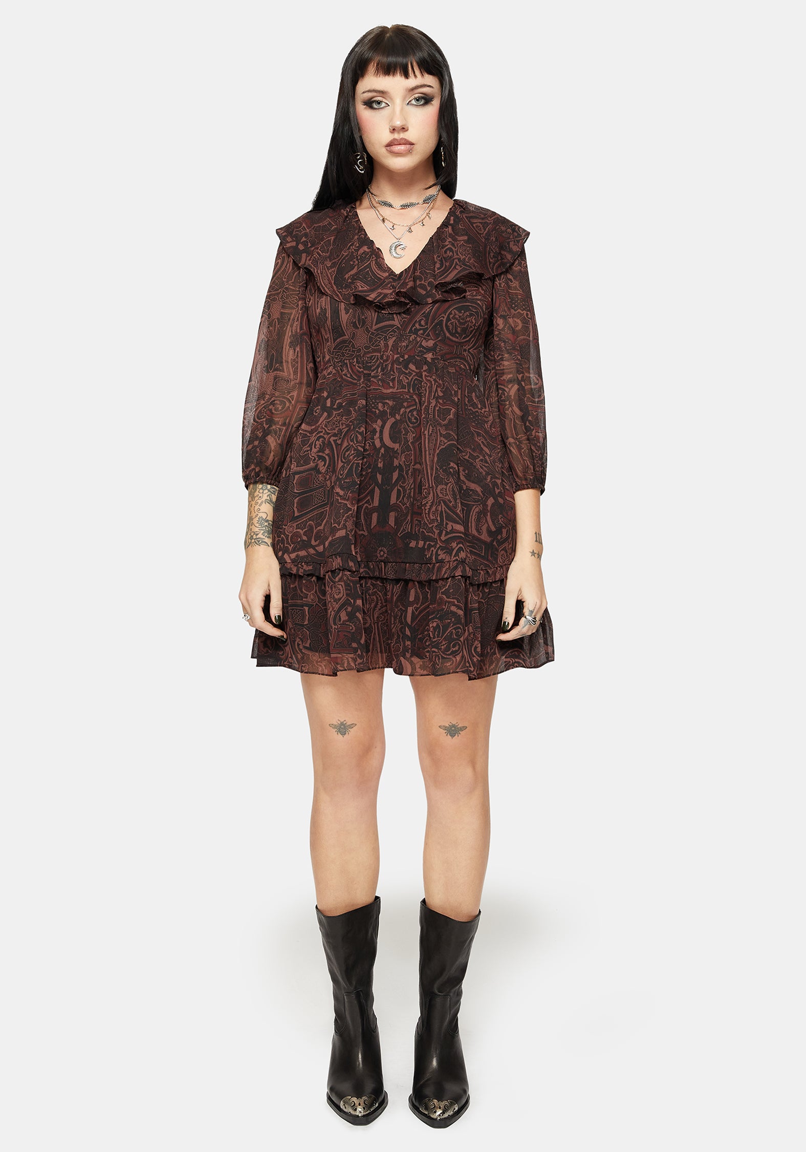 Kells Printed Tie Back Frill Mini Dress