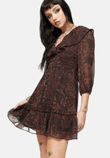Kells Printed Tie Back Frill Mini Dress