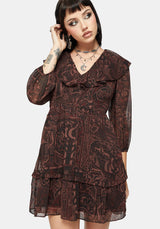 Kells Printed Tie Back Frill Mini Dress