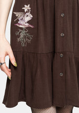 Faela Fairy Embroidered Button Up V-Neck Peplum Mini Dress EU 34