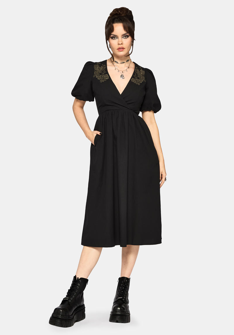 Fleux Phoenix Embroidered Wrap Midi Dress – Disturbia
