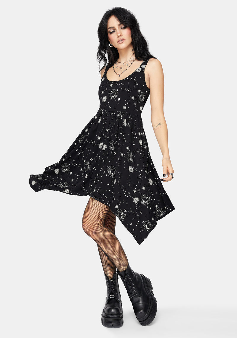 Comet Celestial Printed Handkerchief Hem Mini Dress