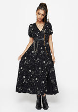 Comet Celestial Printed Puff Sleeve Midaxi Dress