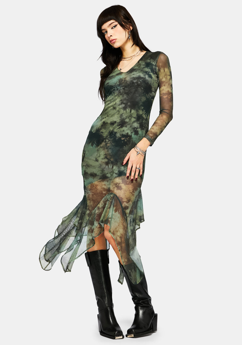 Nova Mesh Long Sleeve Tie Dye Maxi Dress