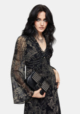 Surge Celtic Print Ruffle Neck Midi Dress