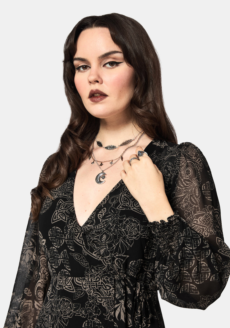 Surge Celtic Print Wrap Mini Dress