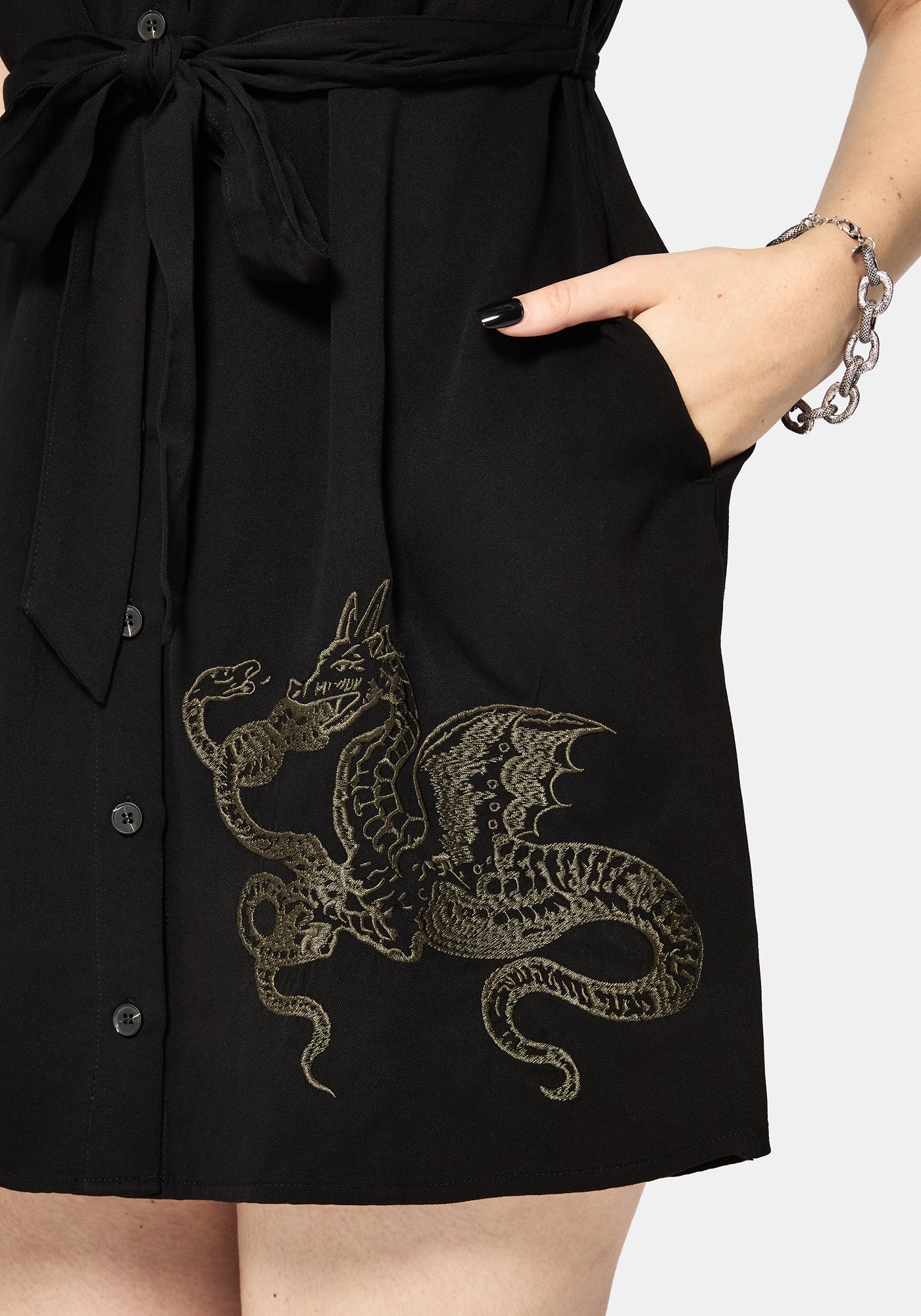 Isara Dragon Embroidered Mini Shirt Dress – Disturbia