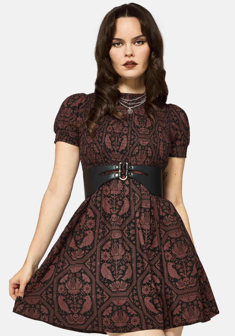 Annabel Inverted Raven Print Shirred Mini Dress
