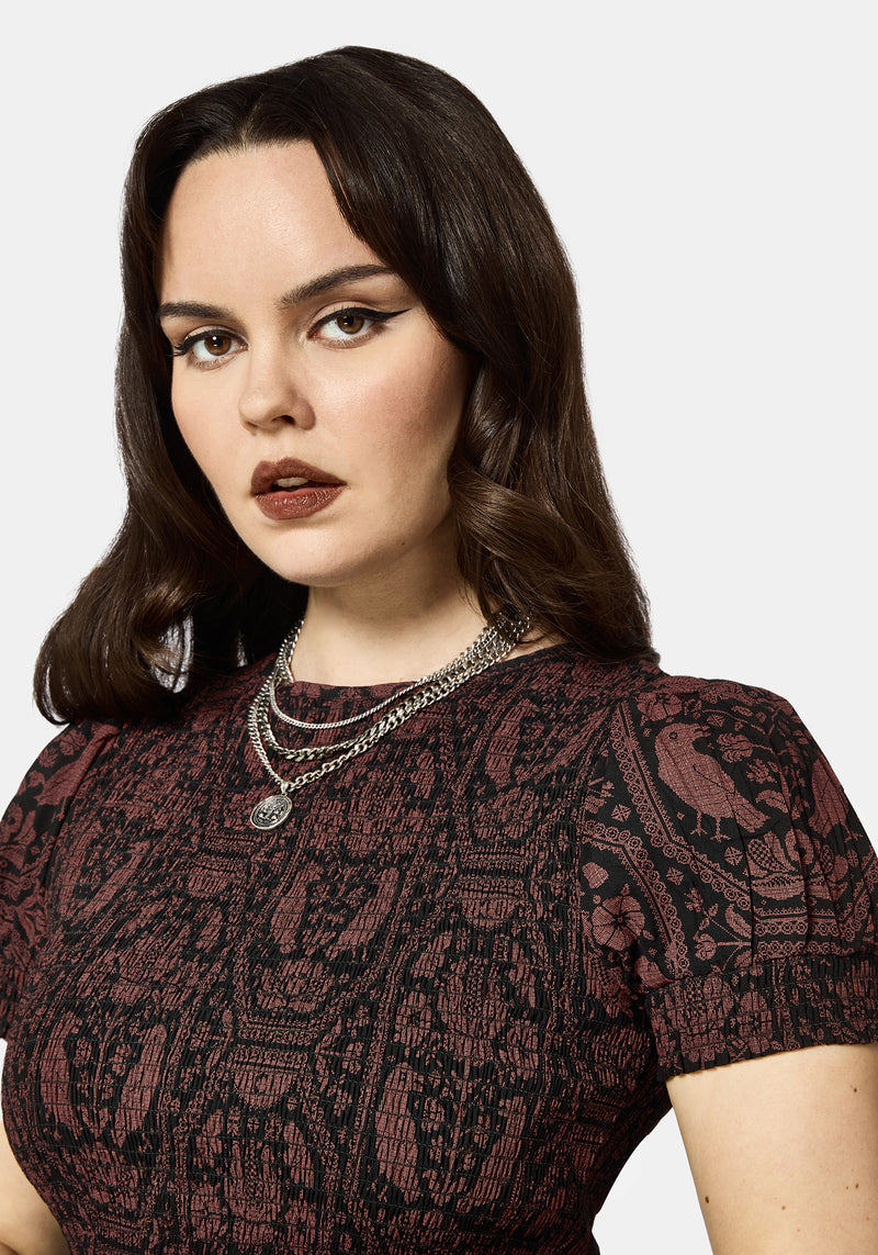 Annabel Inverted Raven Print Shirred Mini Dress