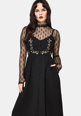 Abundance Cotton Floral Embroidered Bodice Cami Midaxi Dress - Black