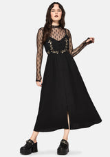 Abundance Cotton Floral Embroidered Bodice Cami Midaxi Dress - Black