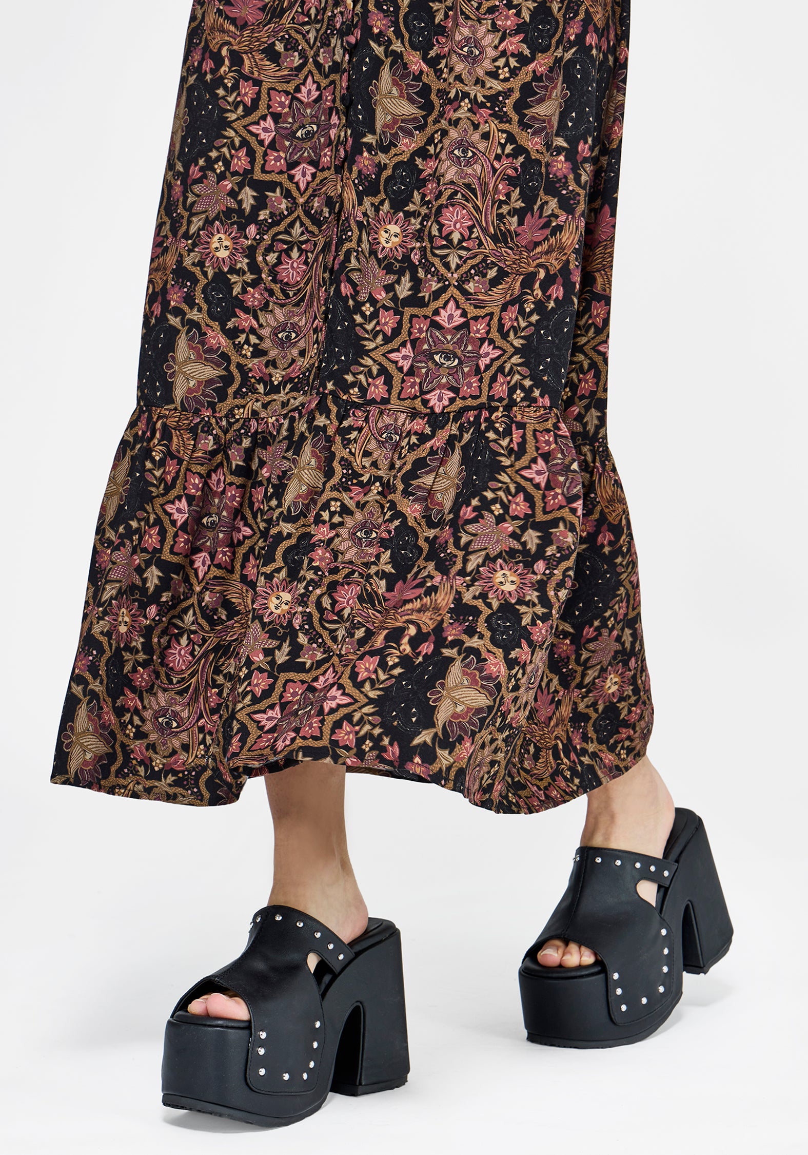 Mythos Print Milkmaid Smock Midaxi Dress