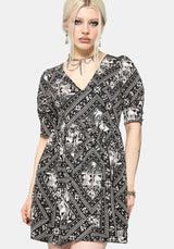 Hexweave Print V Neck Mini Dress EU 34