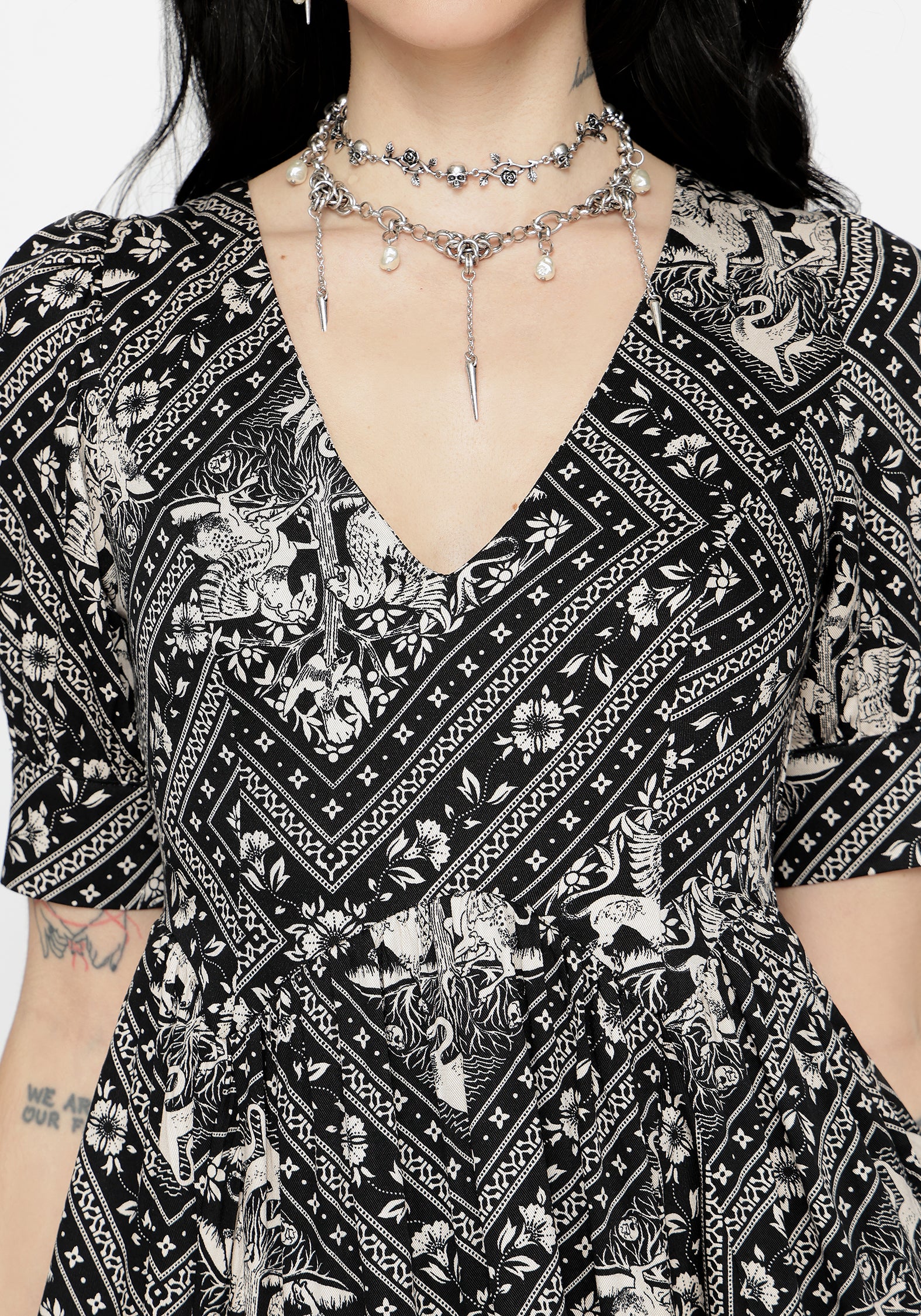 Hexweave Print V Neck Mini Dress