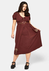 Arianwen Embroidered Puff Sleeve Midaxi Dress - Burgundy