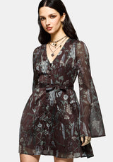 Dusha Garden Print Button Up Chiffon Mini Dress