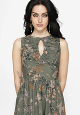 Poison Eden Print Cut Out Midi Dress