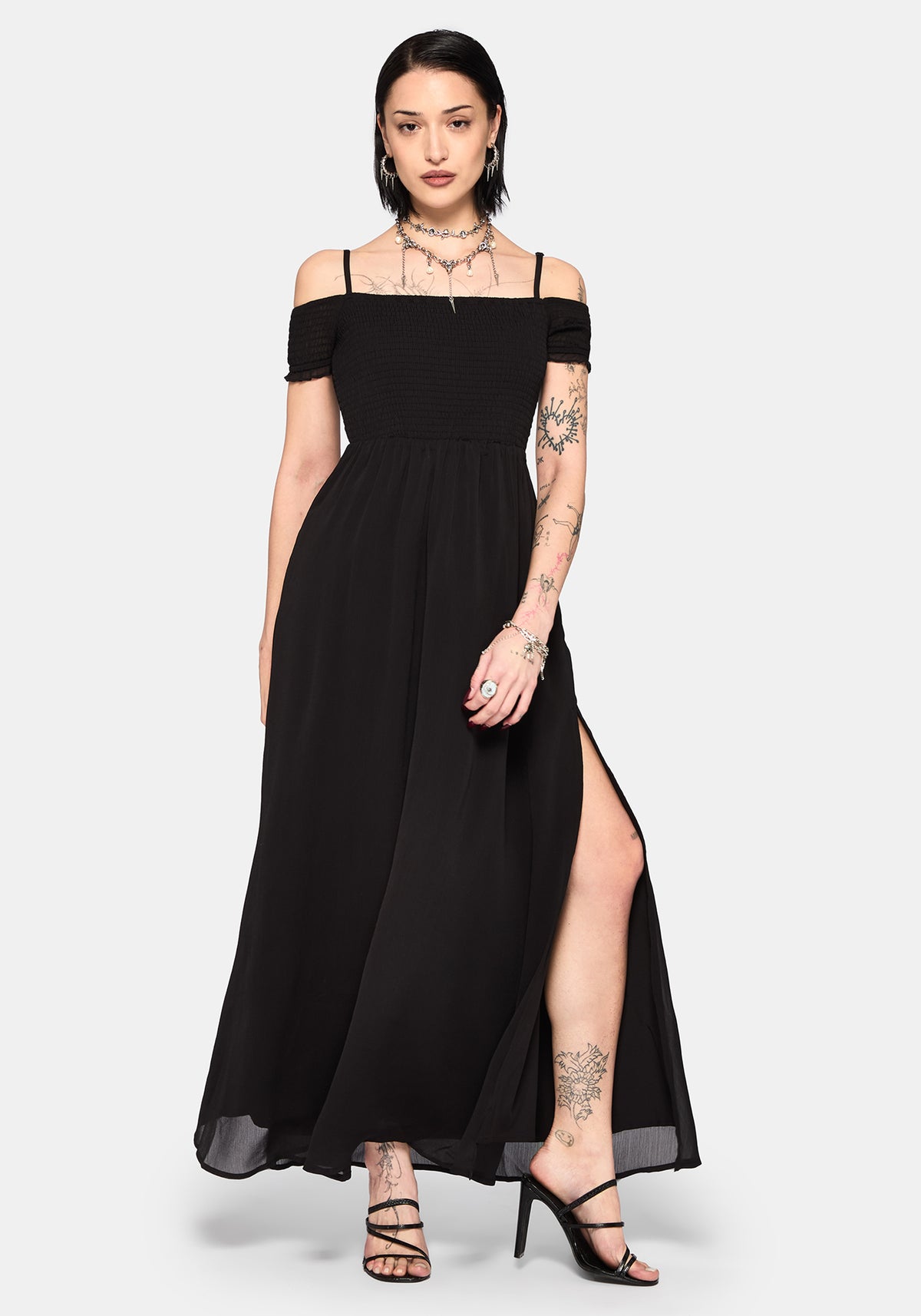 Mircalla Shirred Bardot Maxi Dress
