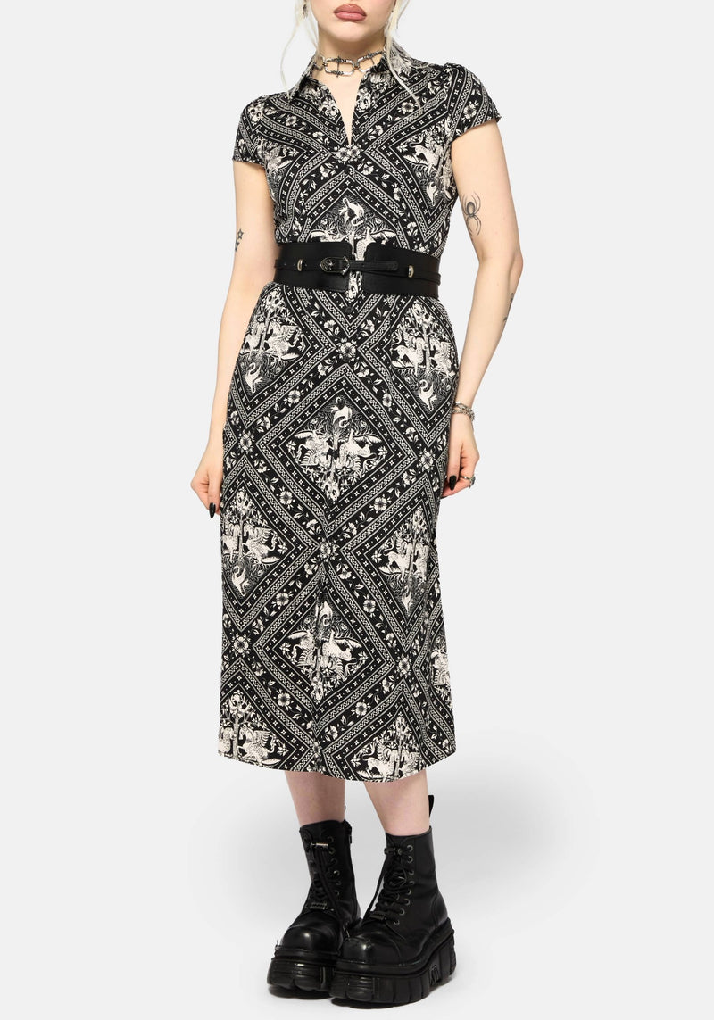 Hexweave Print Fitted Midi Shirt Dress – Disturbia