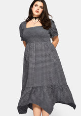 Nimira Check Handkerchief Hem Midi Dress