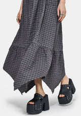 Nimira Check Handkerchief Hem Midi Dress
