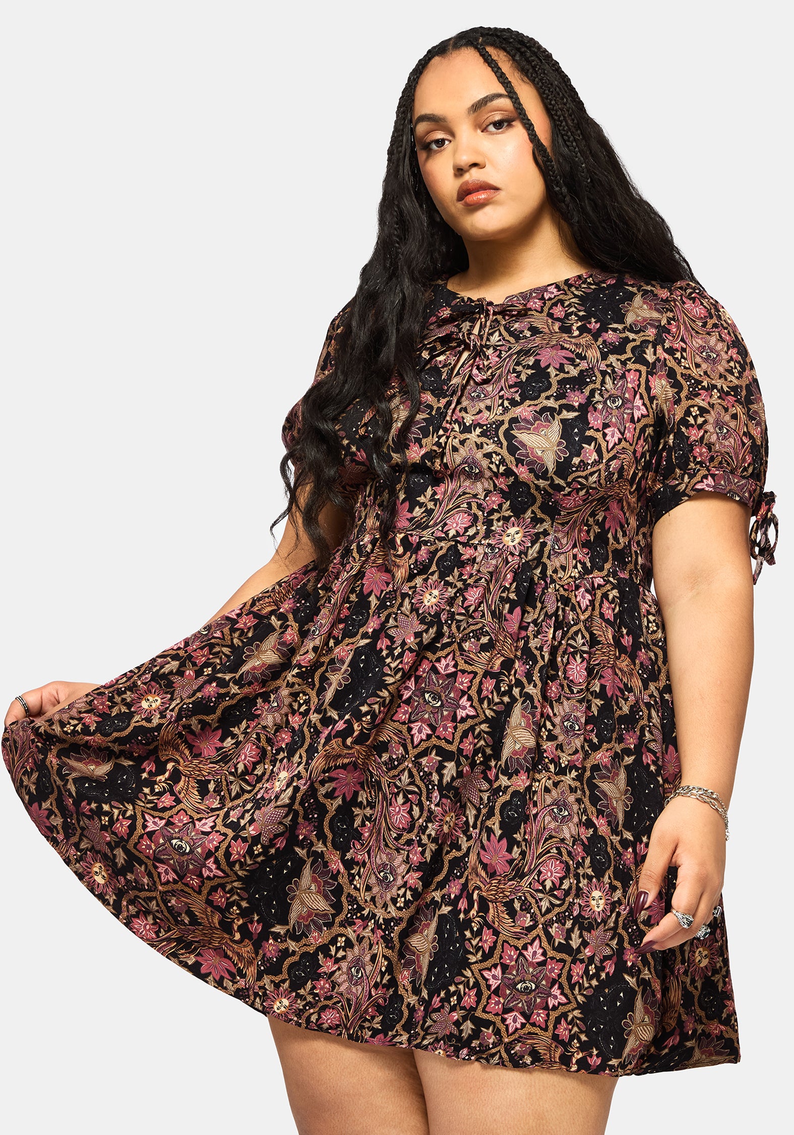 Mythos Print Tie Front Mini Dress