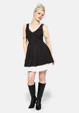 Sabrina Striped Pleated Tie Side Pinafore Dress