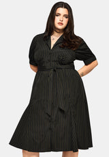Jenna Stripe Cotton Tie Midi Dress
