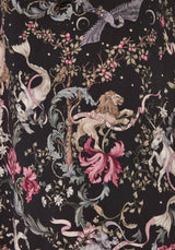 Merunicorn Enchanted Forest Print Puff Sleeve Midi Dress