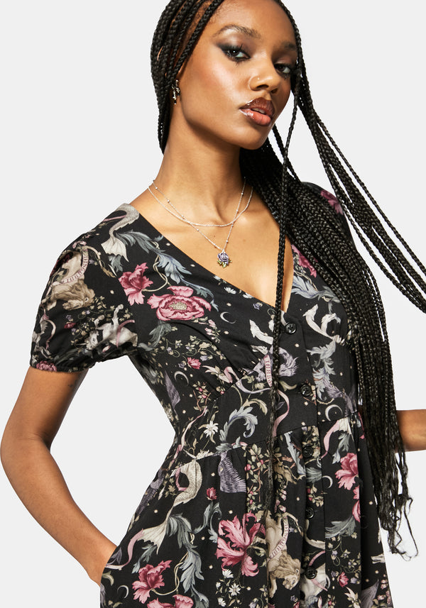 Merunicorn Enchanted Forest Print Button Up Mini Dress