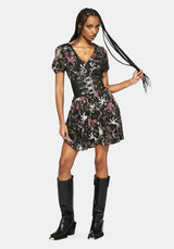 Merunicorn Enchanted Forest Print Button Up Mini Dress