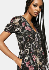 Merunicorn Enchanted Forest Print Button Up Mini Dress