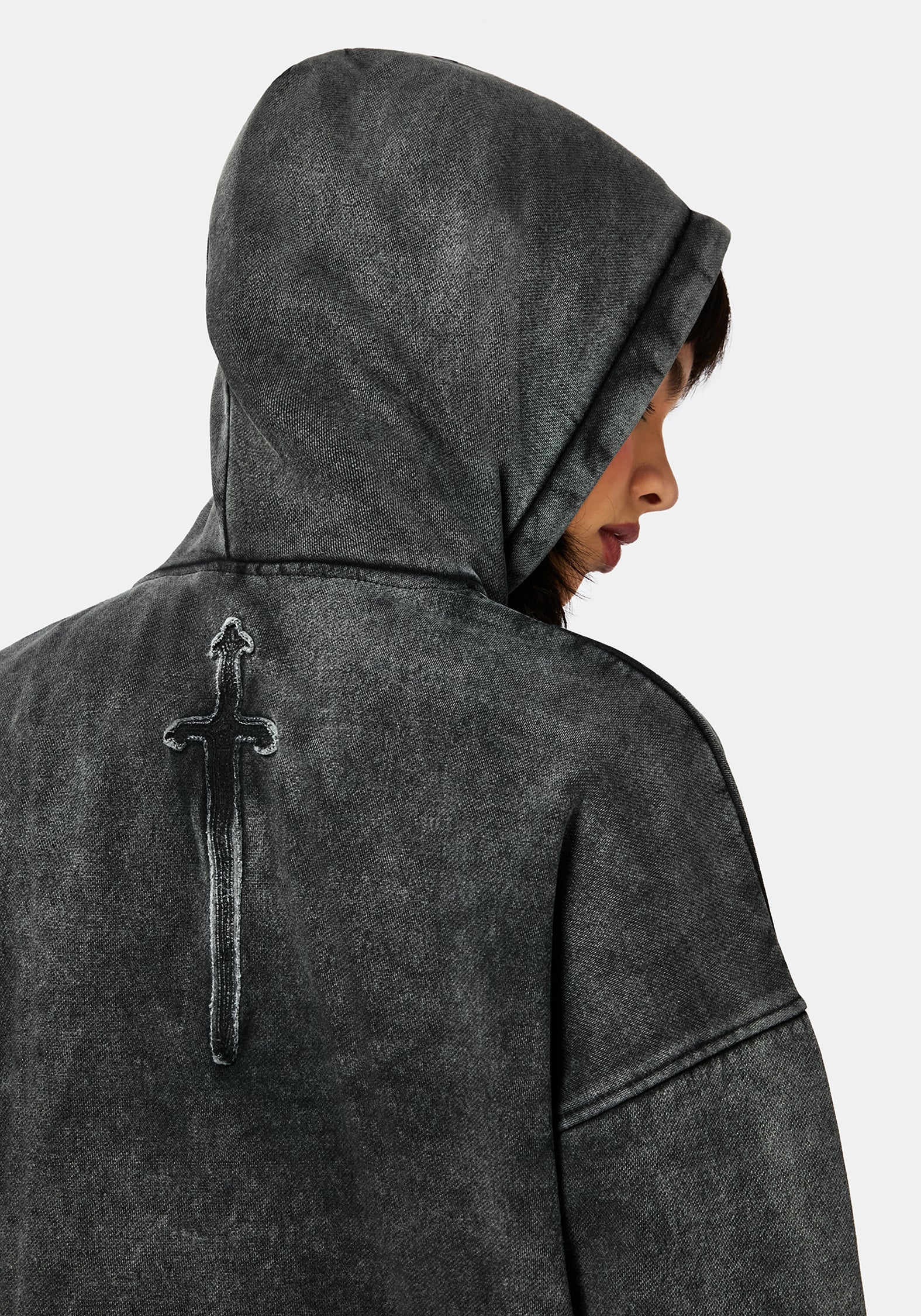 Aelin Sword Applique Hooded Sweater Dress - Black