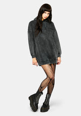 Aelin Sword Applique Hooded Sweater Dress - Black