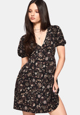Sylra Ditsy Folk Print Tie Back Tiered Mini Dress