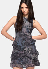 Gaia Celestial Print Chiffon Mini Dress
