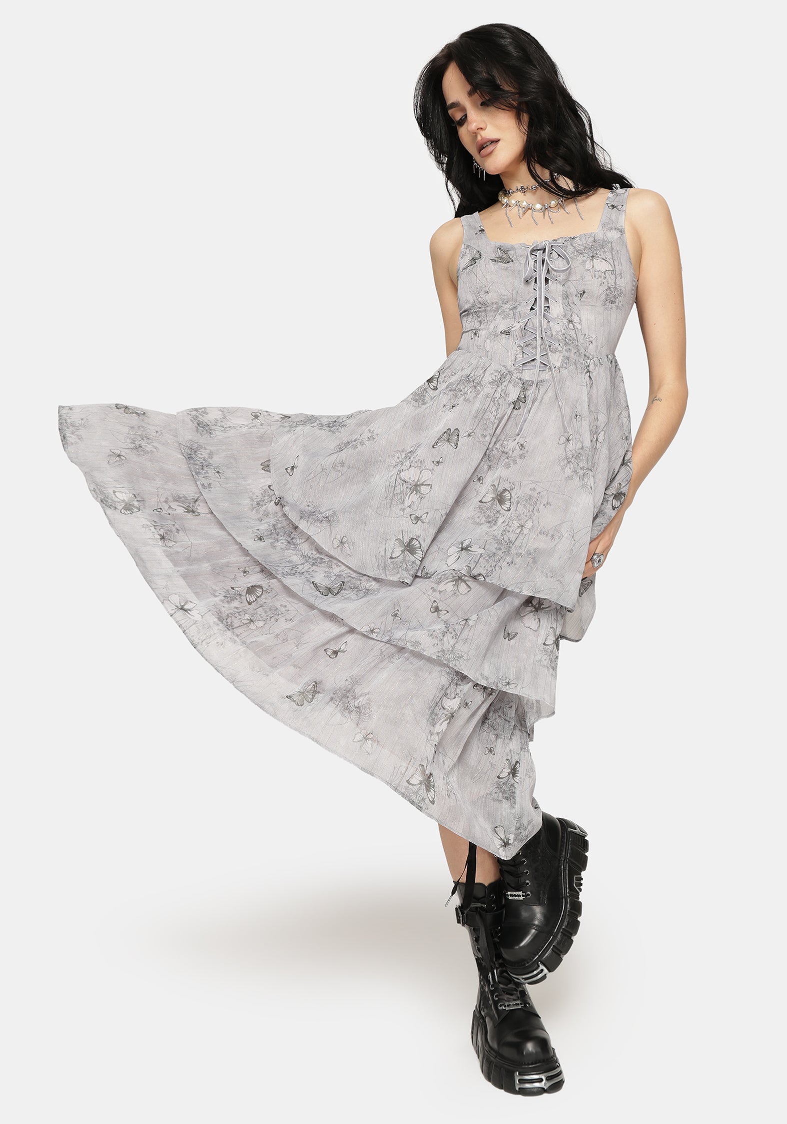 Aureline Butterfly Tiered Midi Dress