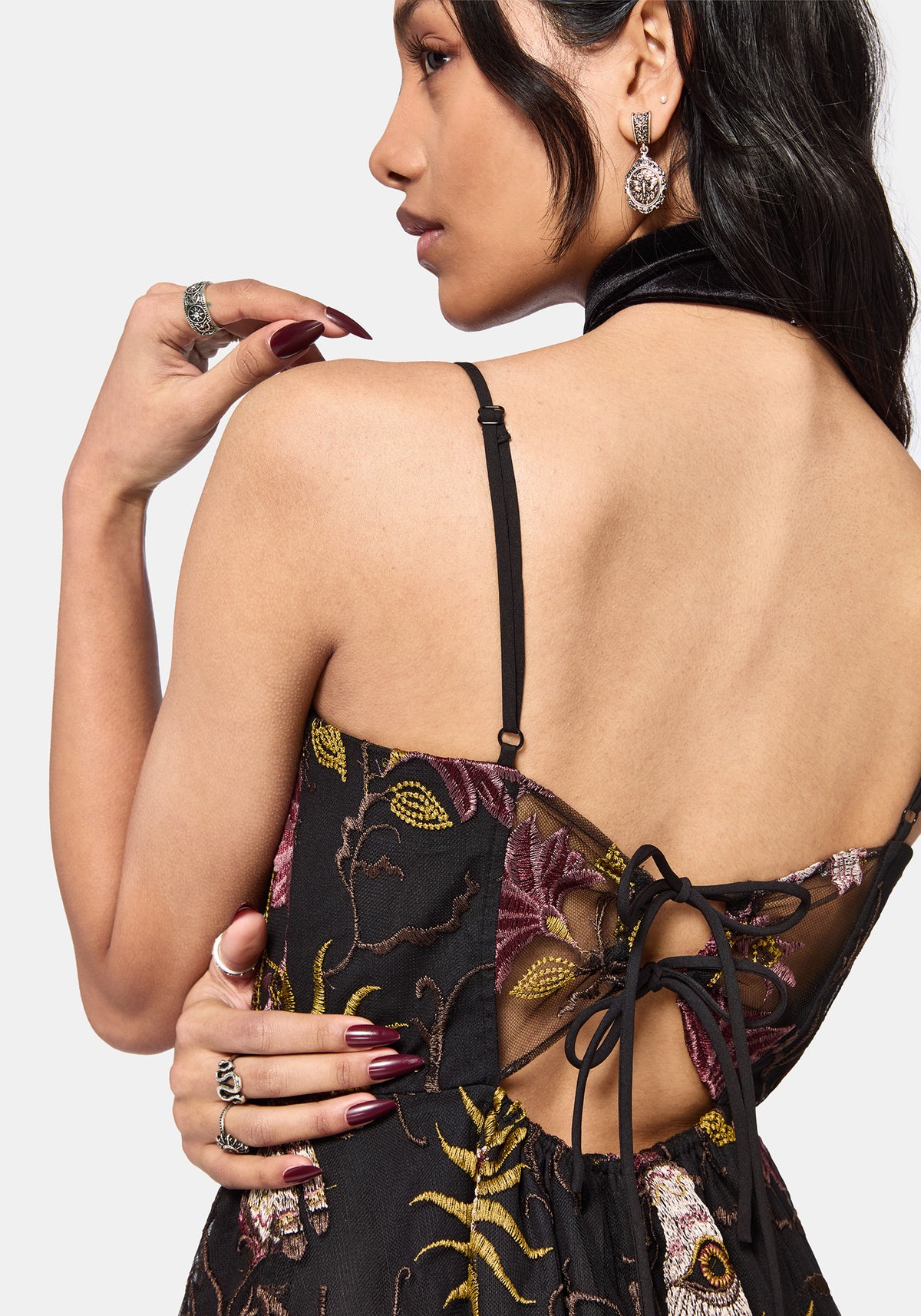 white backless slip dress Sexy Open Chest Backless Chain Fishtail Dress – Meowhiskers main image 1