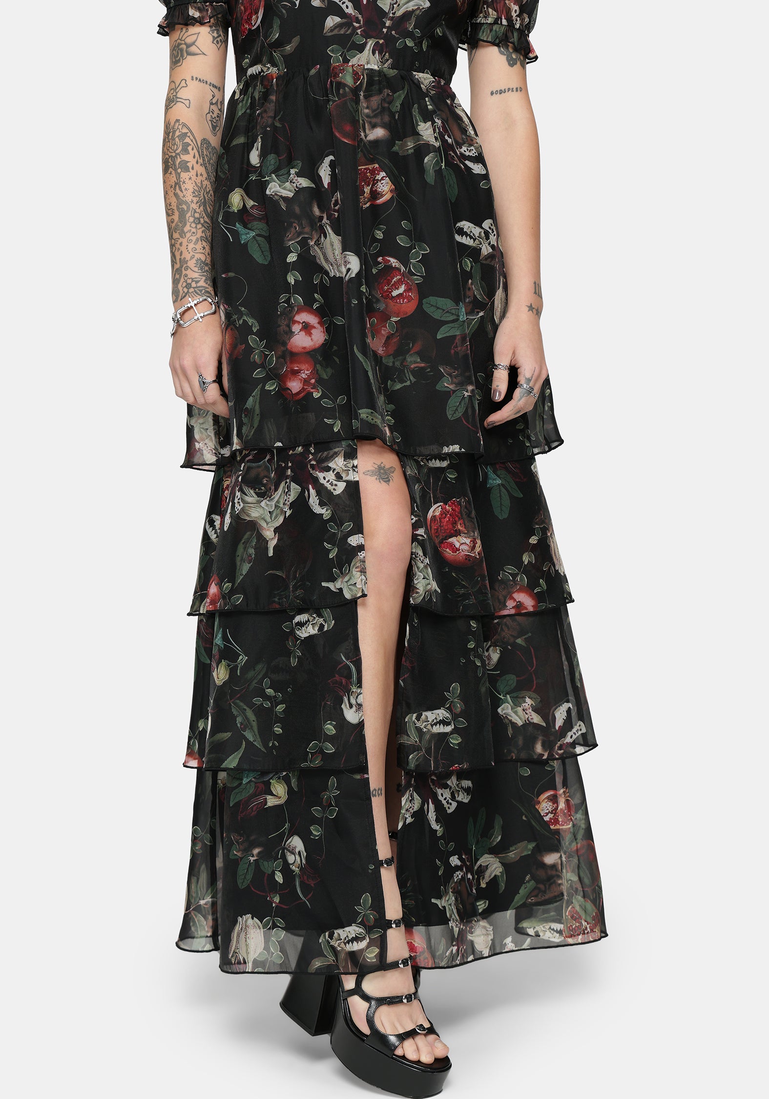 Anara Fruit Print Tiered Gown