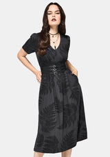 Ruin Fern Printed Midi Dress - Grey