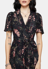 Noctua Owl Foxglove Printed Wrap Midaxi Shirt Dress