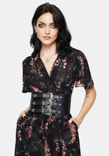 Noctua Midnight Owl Foxglove Printed Wrap Midaxi Shirt Dress
