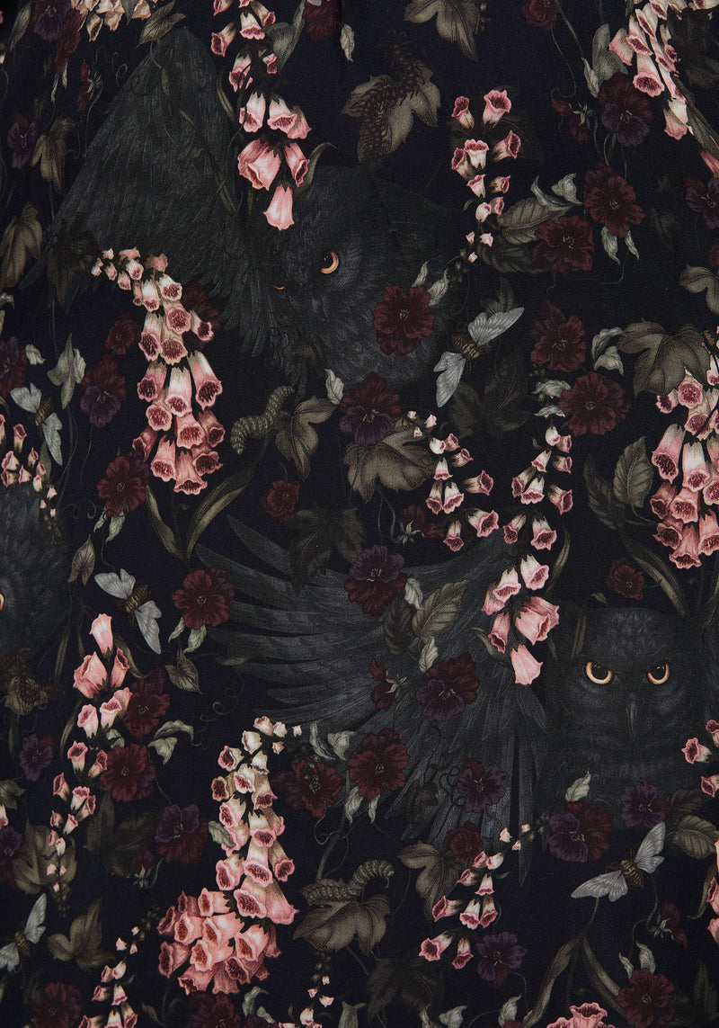 Noctua Midnight Owl Foxglove Printed Wrap Midaxi Shirt Dress