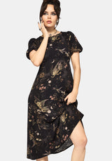 Harpyiai Print Puff Sleeve Midi Dress