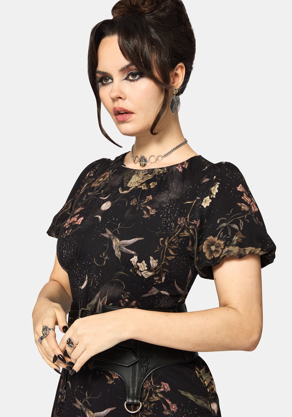 Harpyiai Druck Puffärmel Ärmel Midi Kleid