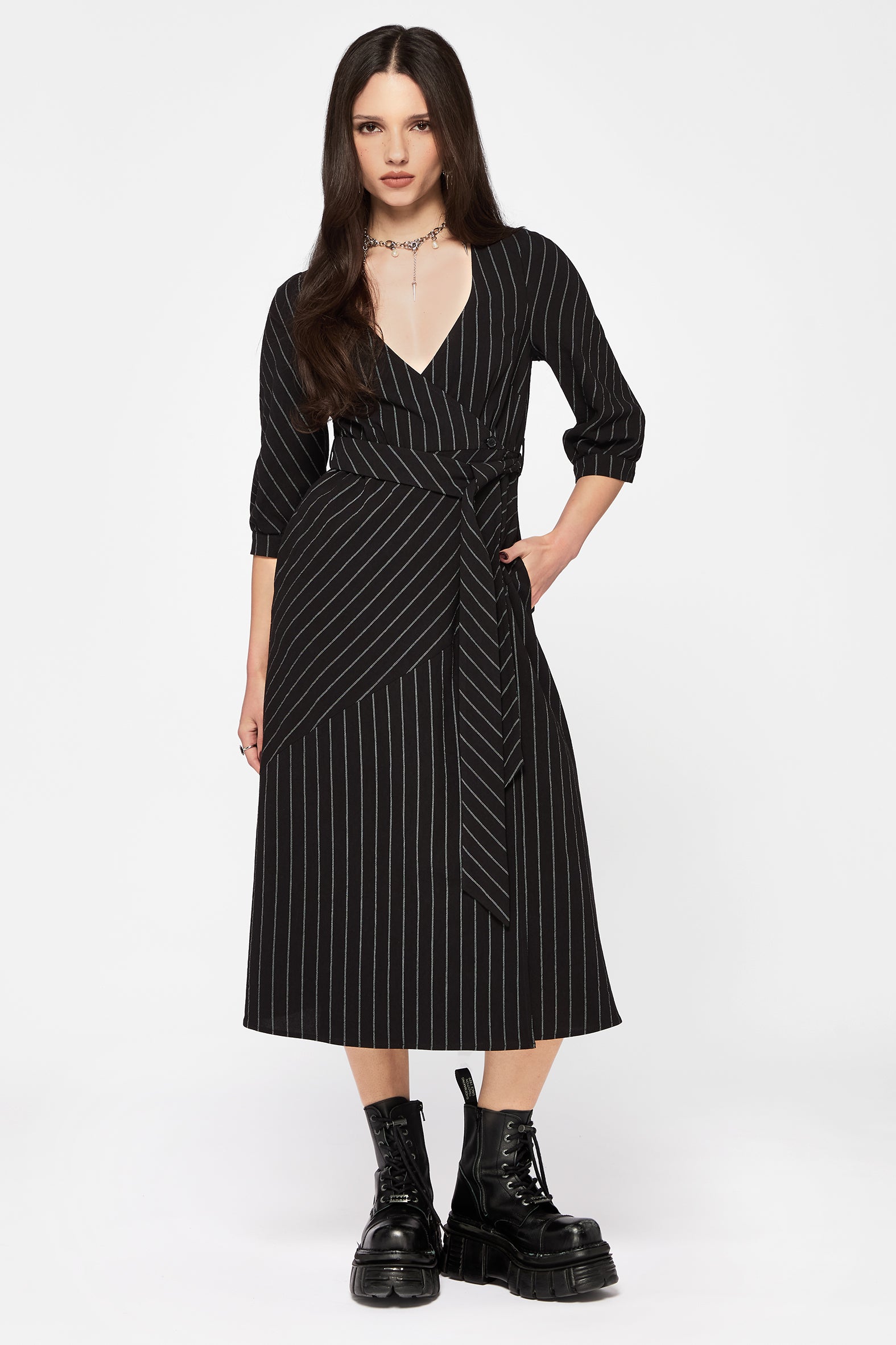 Kallista Striped Midi Wrap Dress