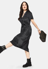 Ruin Fern Printed Button Up Midi Shirt Dress - Grey